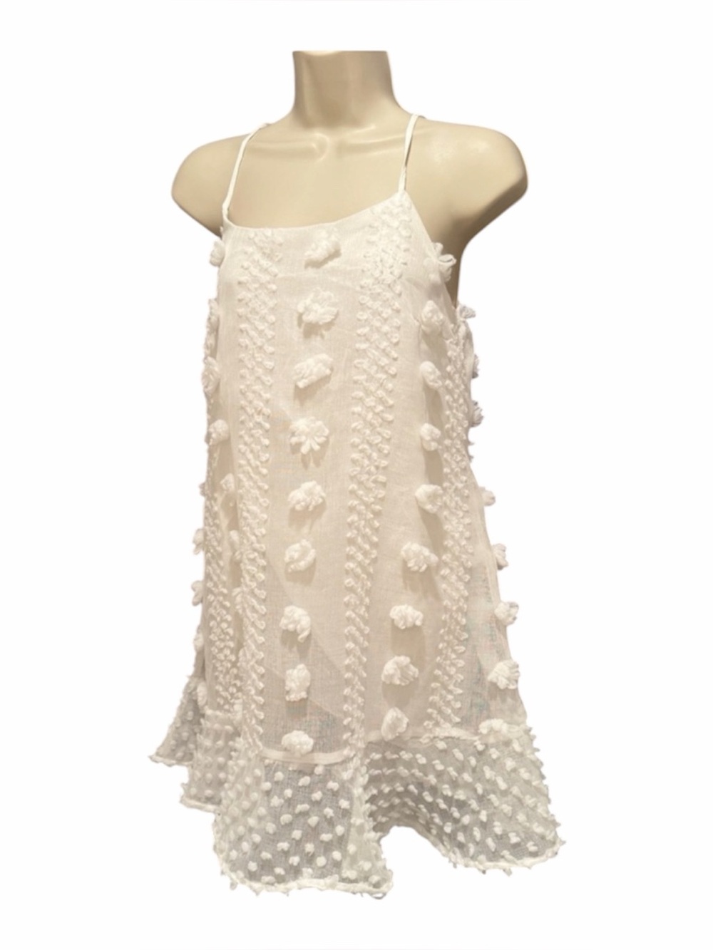 Favlux Fashion White Textured Swiss Dot Pom Mini Sorority Rush Dress S